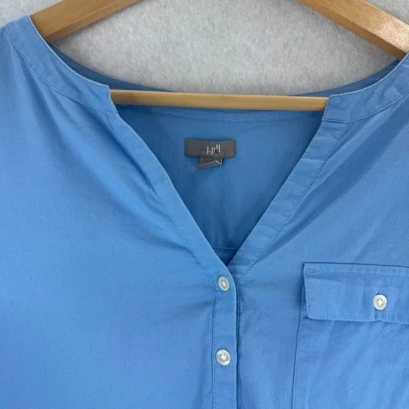 J Jill Blue Cotton Long Roll Up Sleeve V Neck Top Sz M Beachy Comfy Lagenlook - Picture 5 of 12